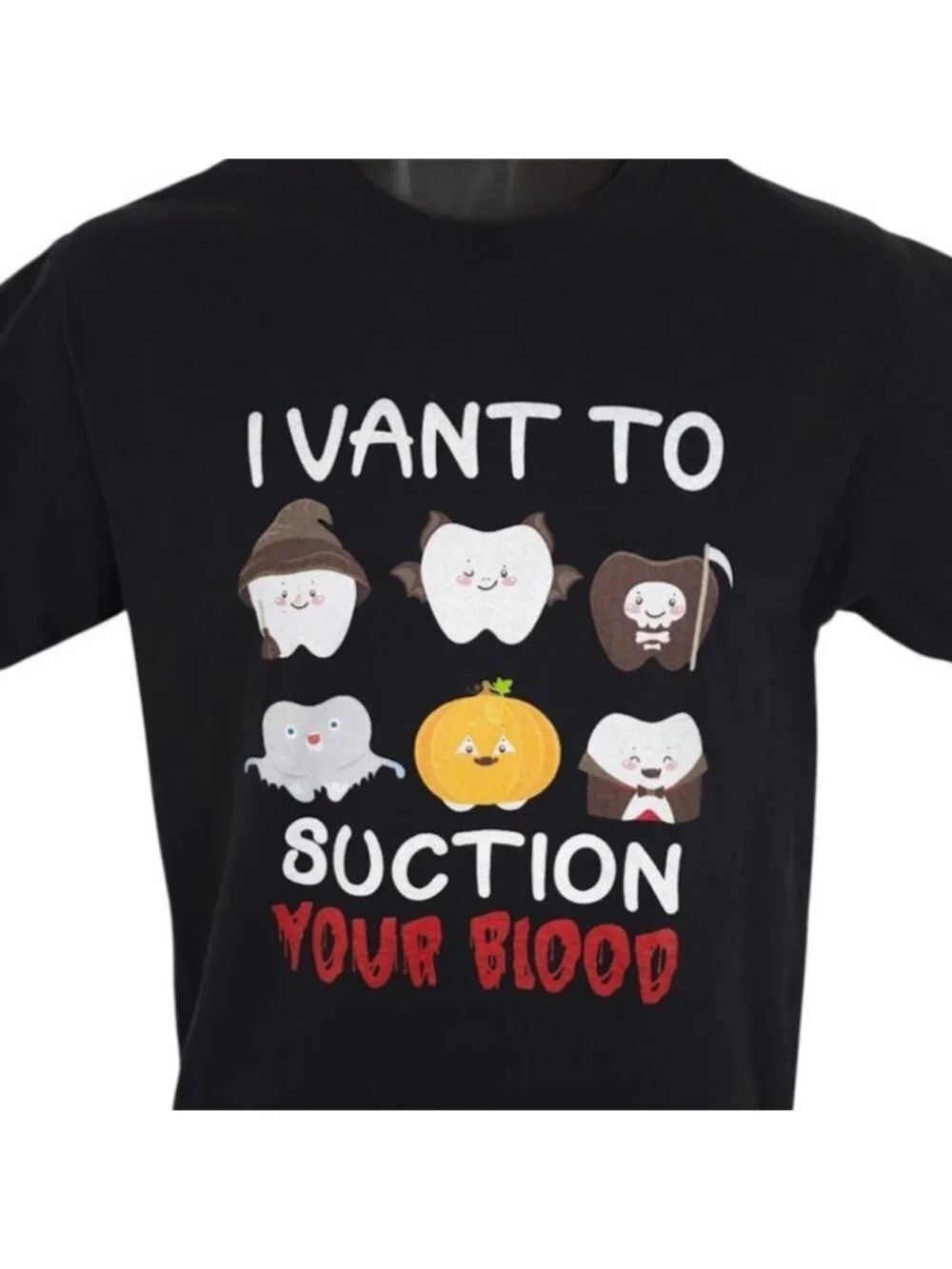 Halloween Dentist T Shirt Mens Size XS Black Teeth I Vant To Suction Your Blood